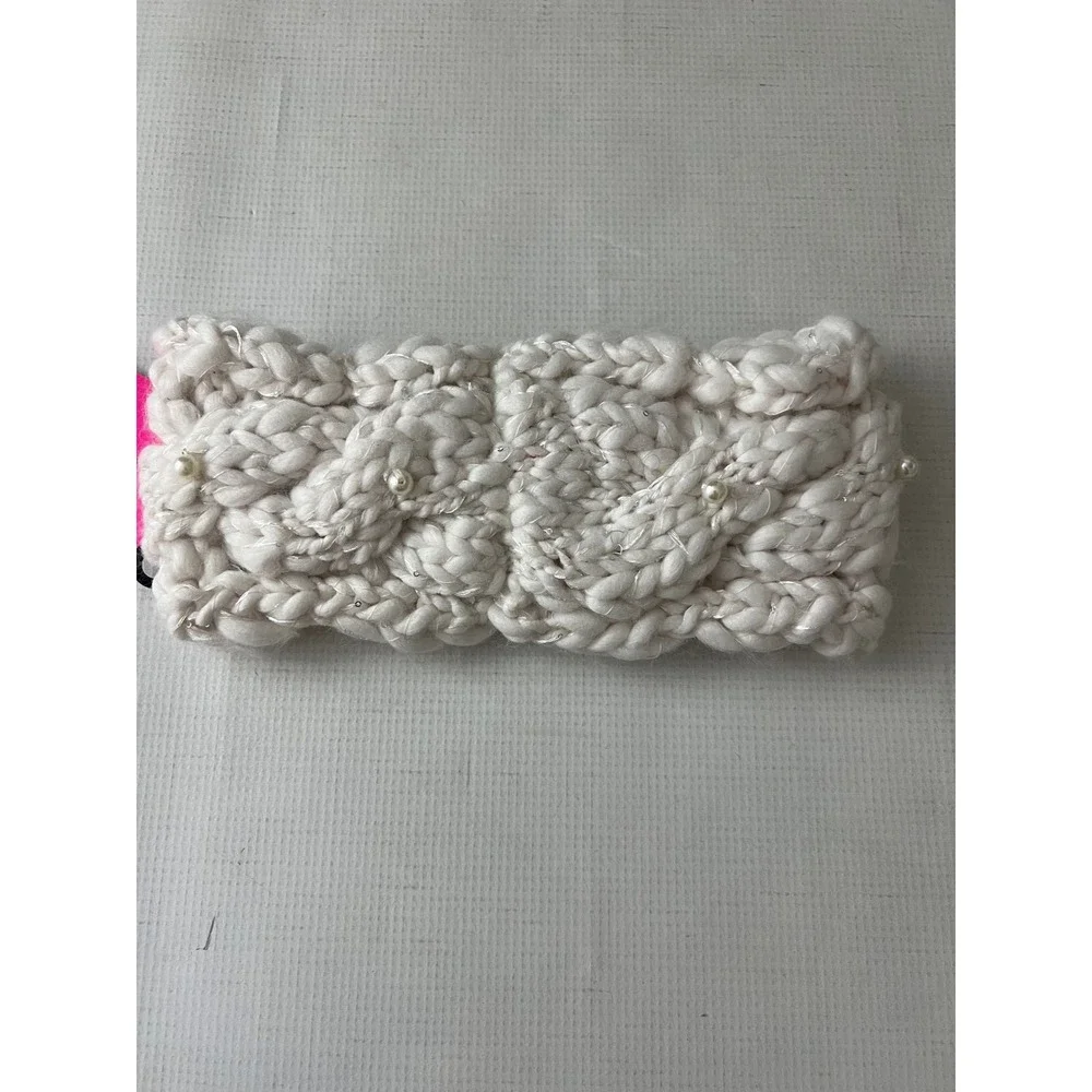 Betsey Johnson Winter Headband‎ Women Ivory Faux Pearl Chunky Knit